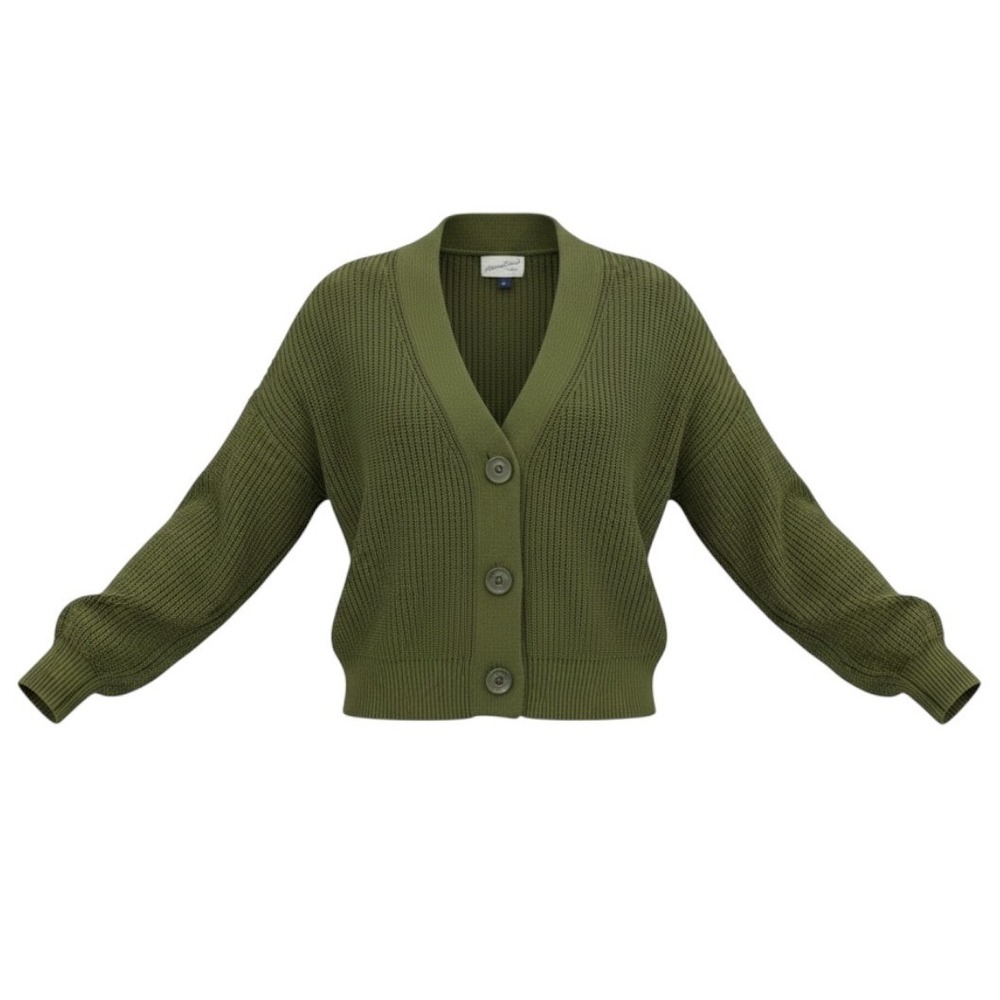 Universal Thread Cardigan Women M Olive Green Shaker Knit Cotton VNeck Button Up